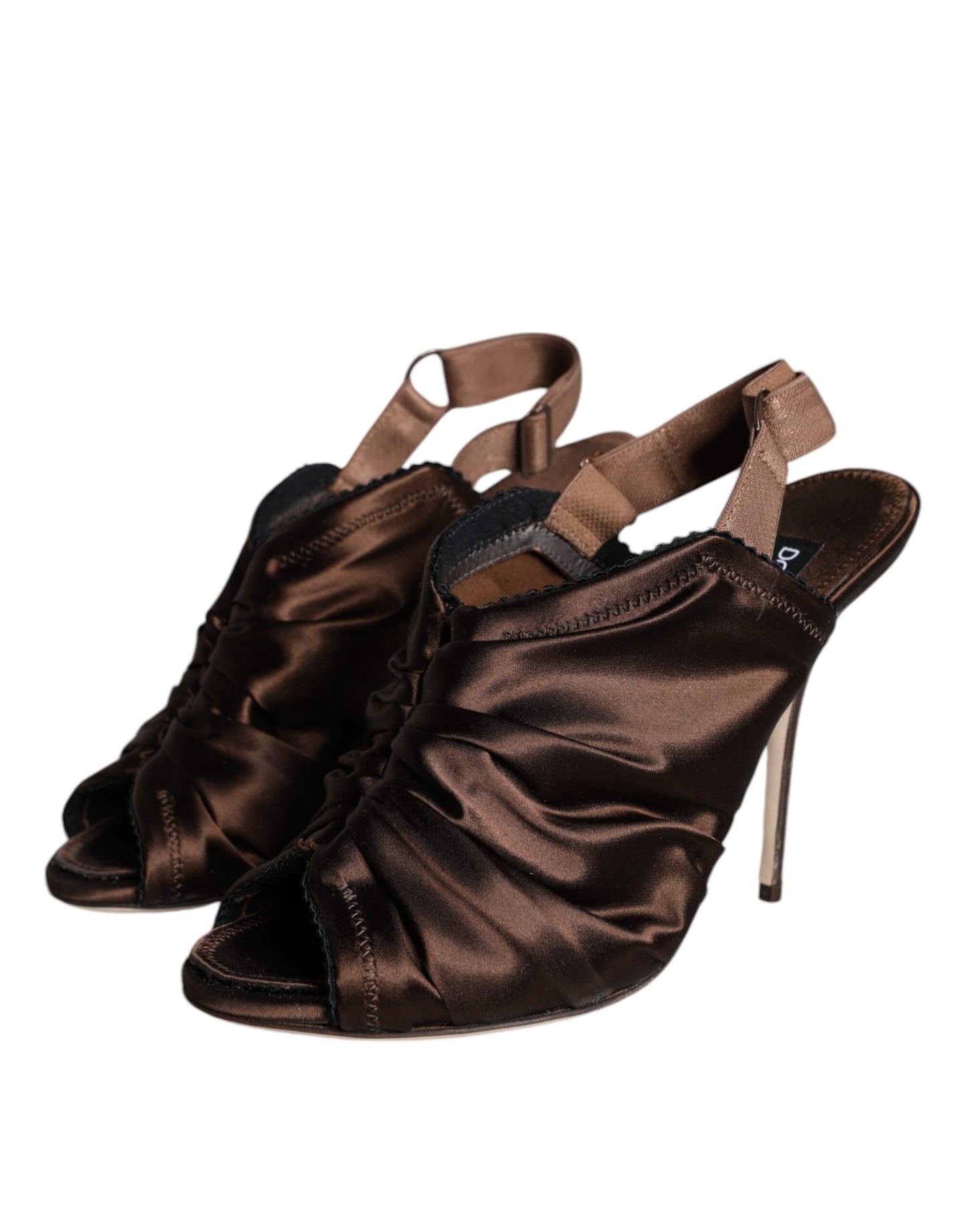 Dolce &amp; Gabbana Brown Satin Slingback Heels Sandals Shoes