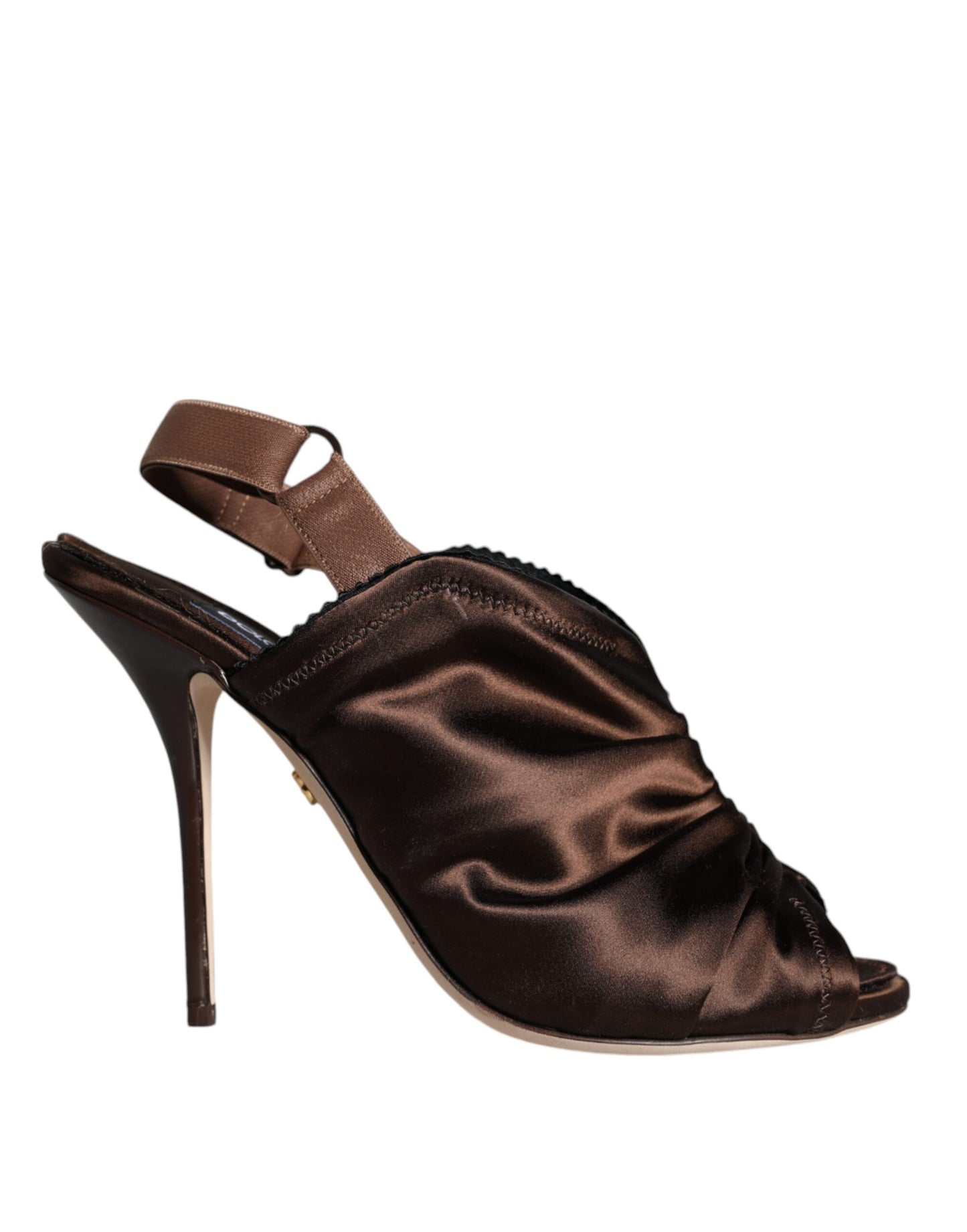 Dolce &amp; Gabbana Brown Satin Slingback Heels Sandals Shoes