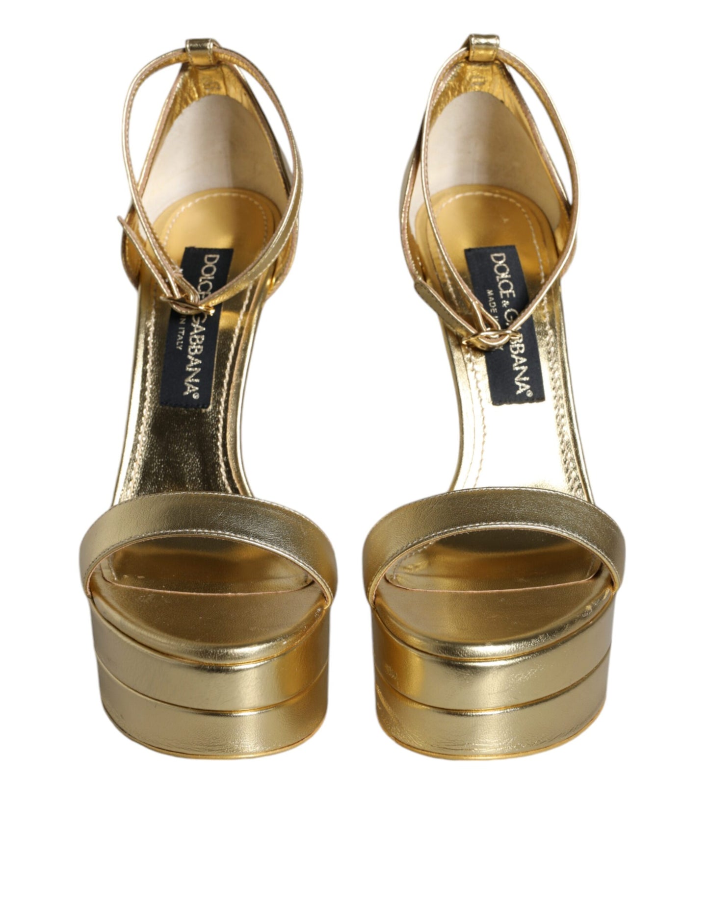 Dolce &amp; Gabbana Gold Leather Platform Keira Sandals Shoes