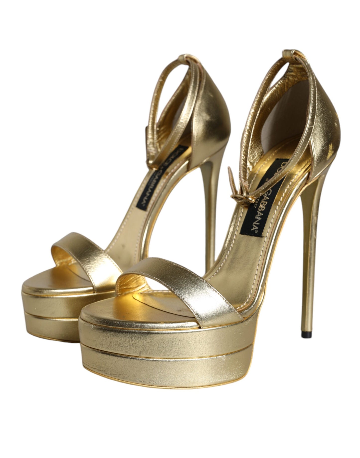 Dolce &amp; Gabbana Gold Leather Platform Keira Sandals Shoes