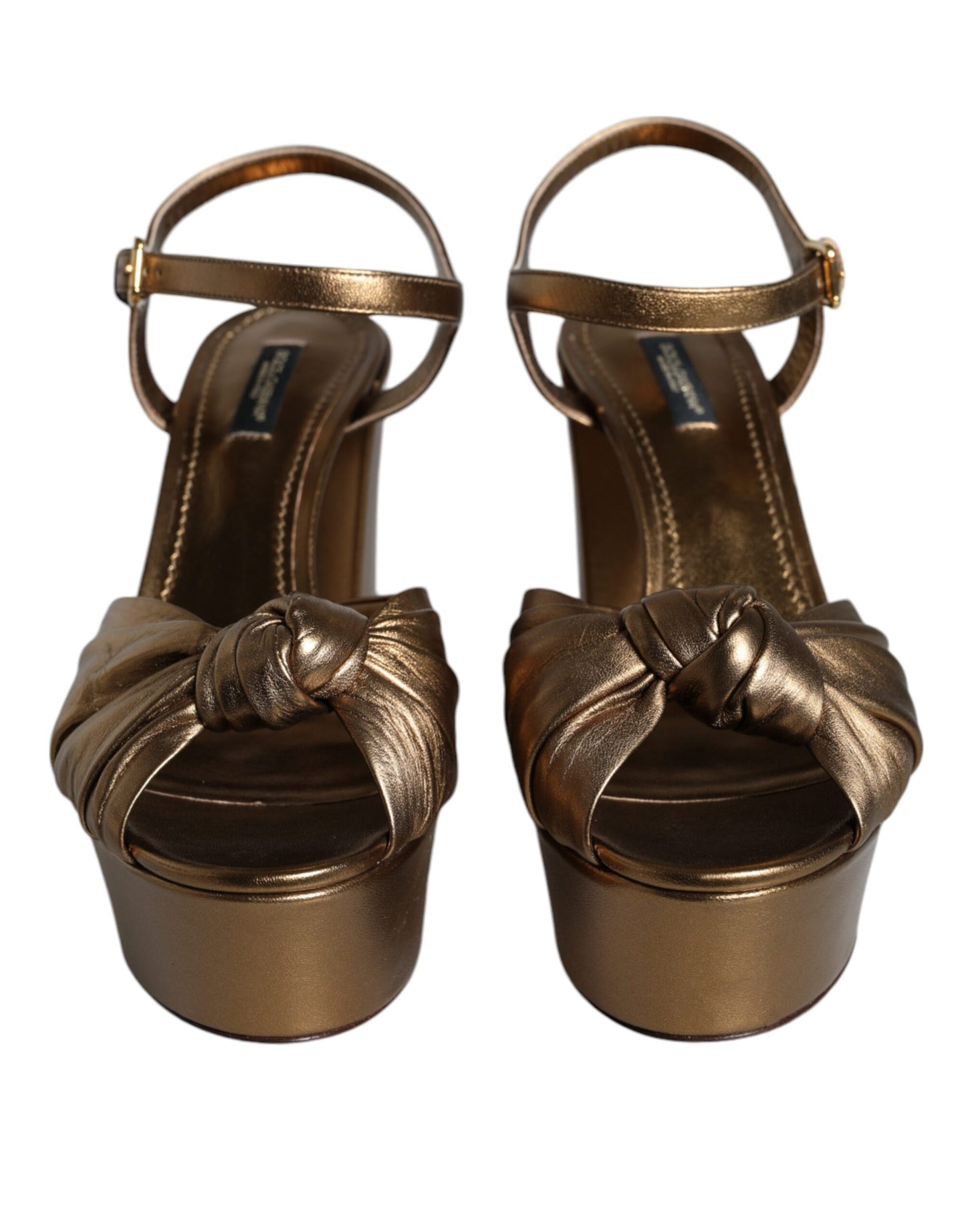 Dolce &amp; Gabbana Gold Leather Platform Keira Sandals Shoes