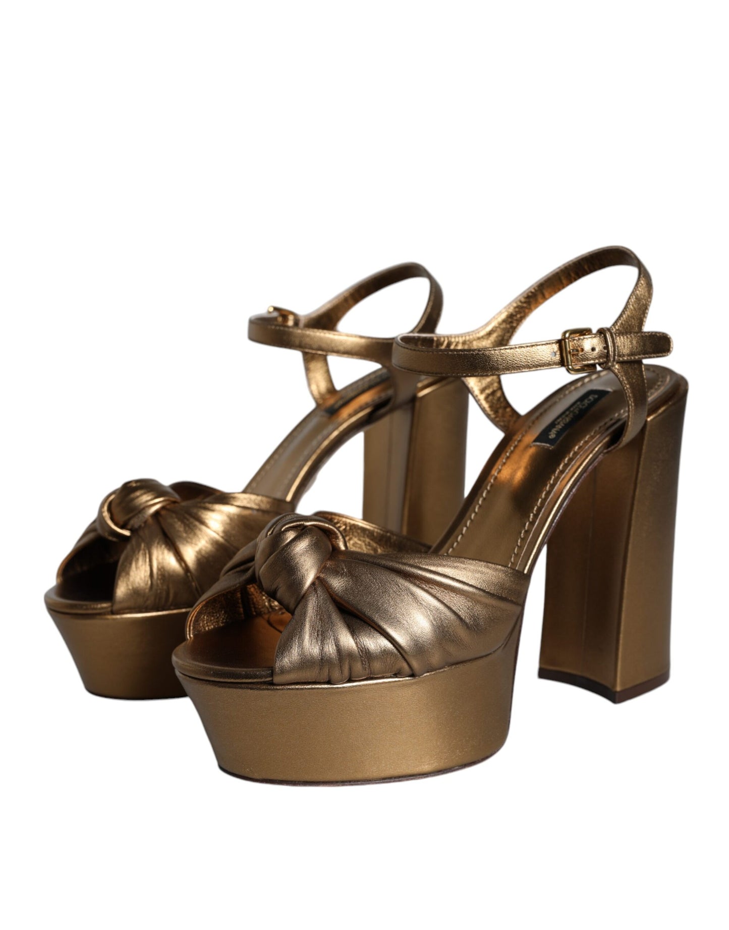 Dolce &amp; Gabbana Gold Leather Platform Keira Sandals Shoes