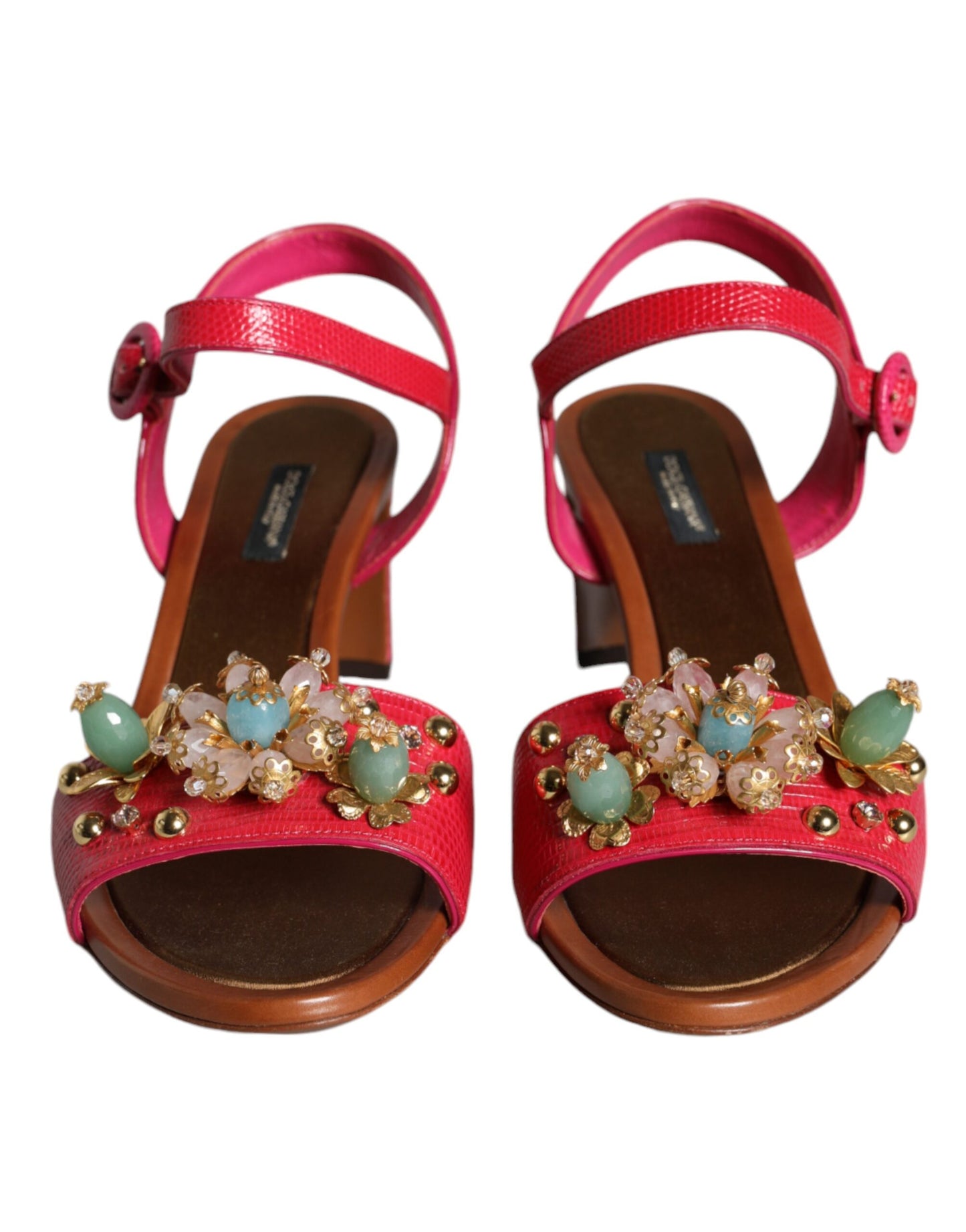 Dolce &amp; Gabbana Fuchsia Leather Embellished Keira Sandals Shoes