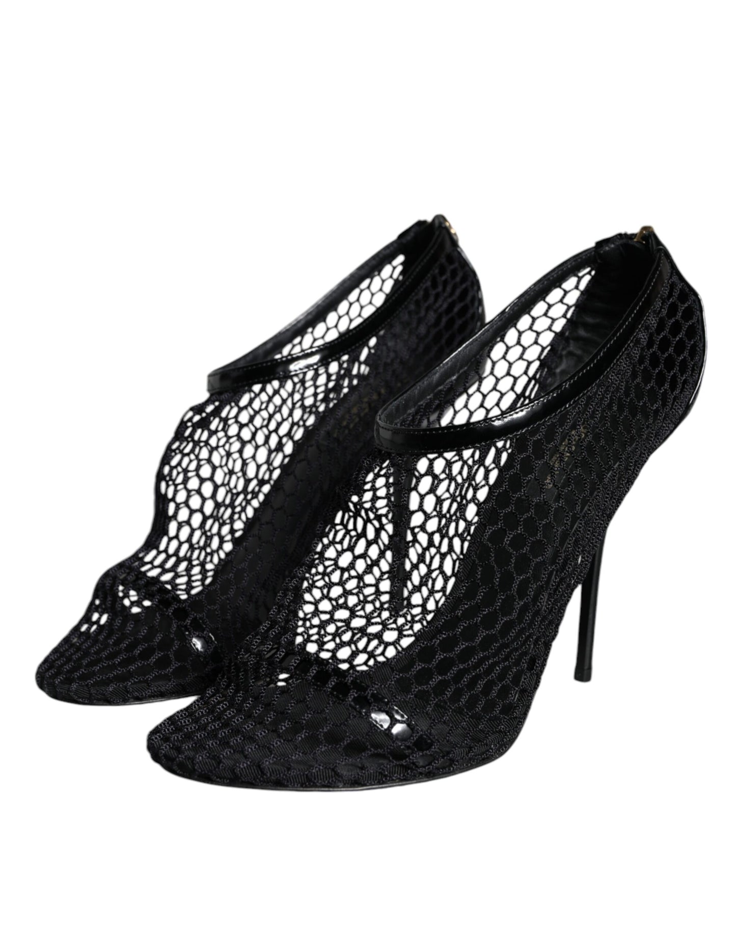 Dolce &amp; Gabbana Black Mesh Leather Heels Keira Sandals Shoes