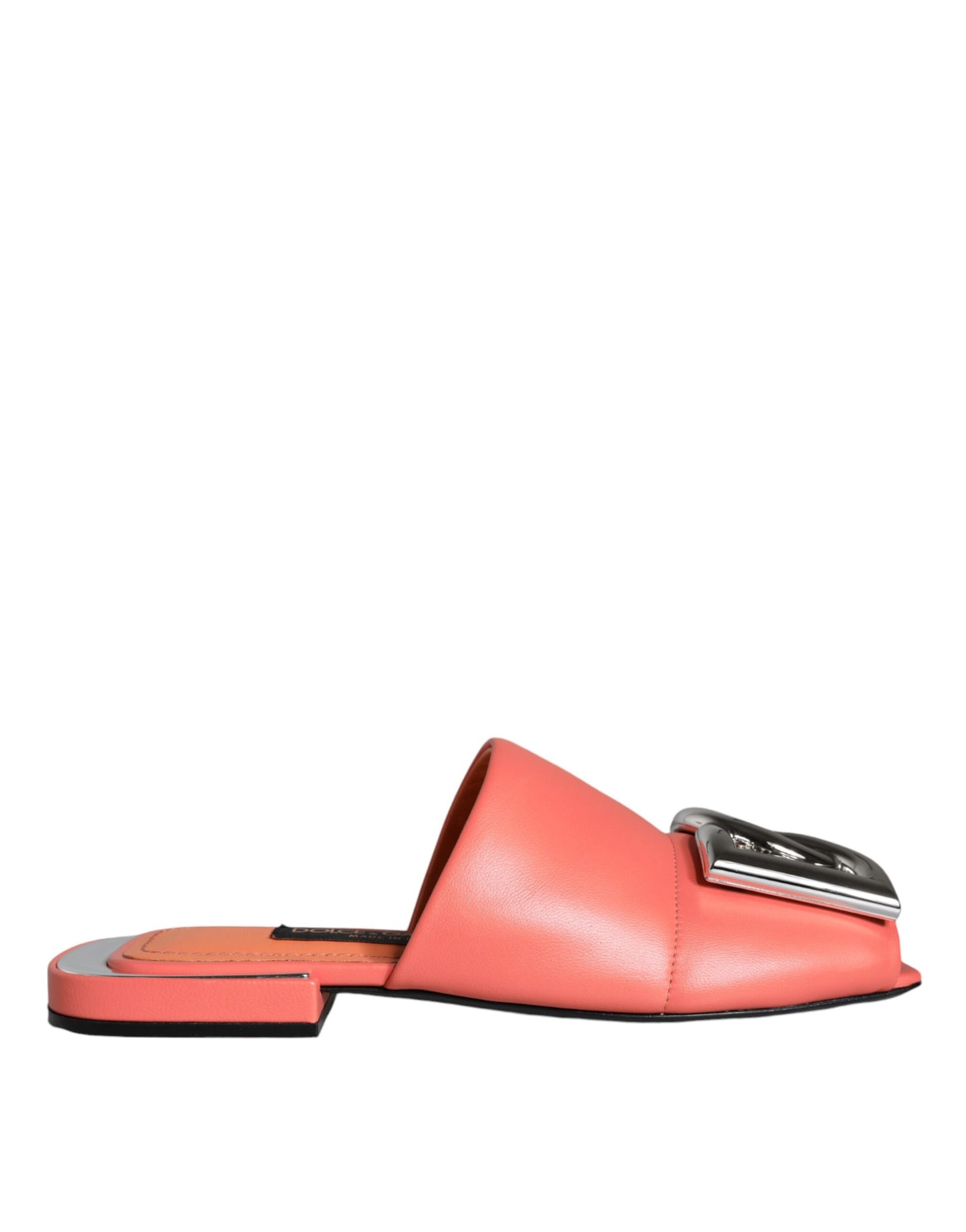 Dolce &amp; Gabbana Pink Salmon Leather Flat Slides Sandals Shoes