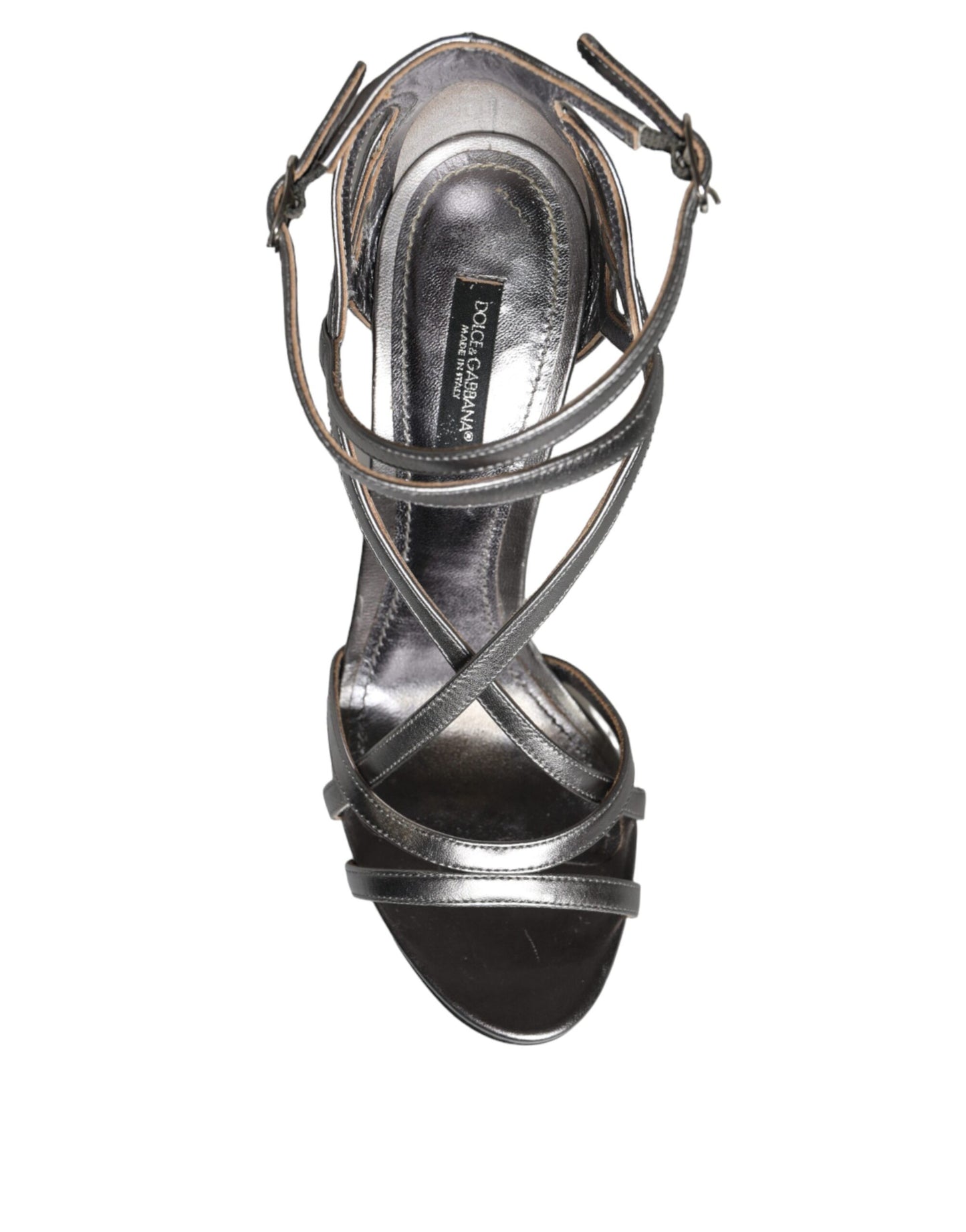 Dolce &amp; Gabbana Silver Keira Leather Heels Sandals Shoes