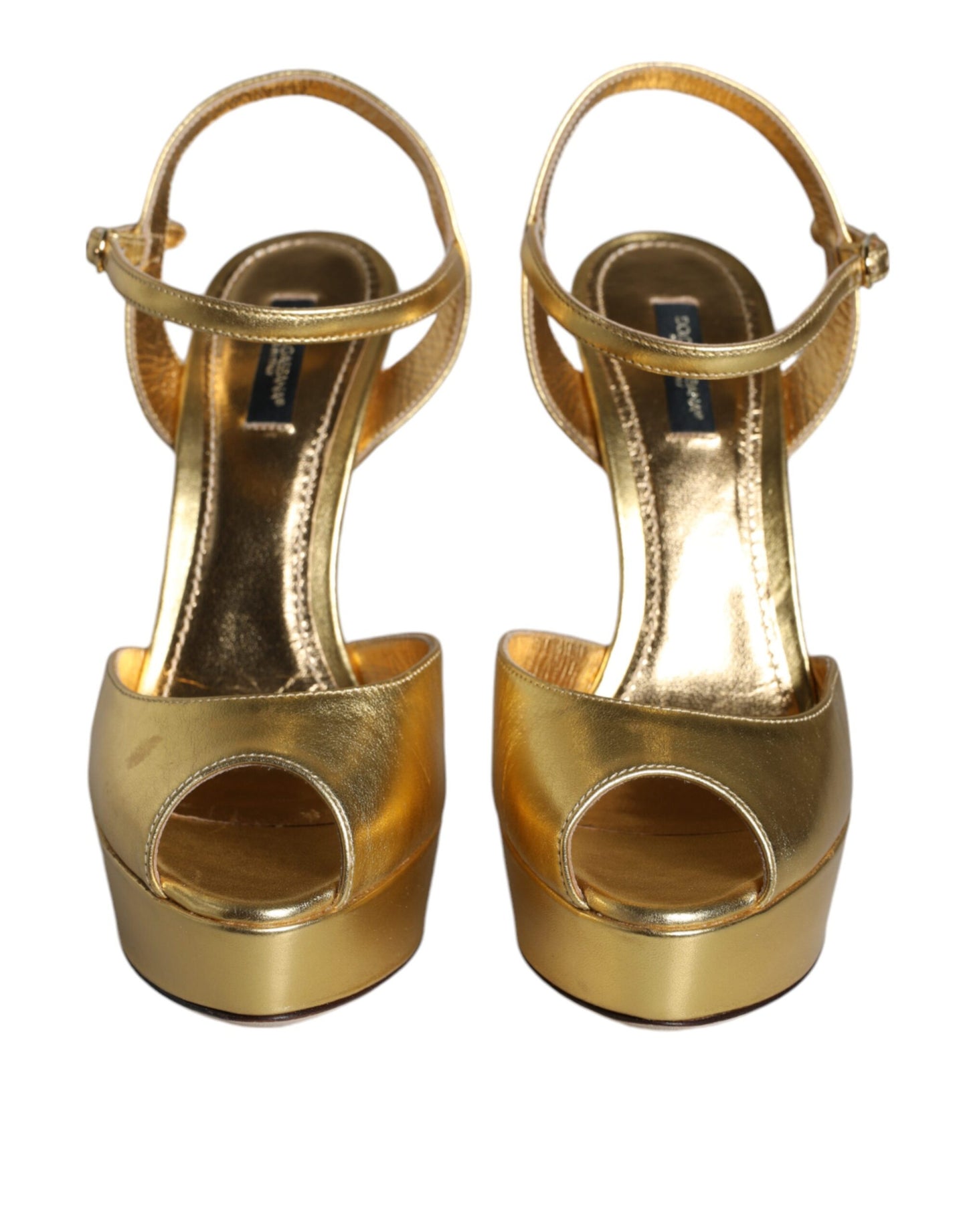 Dolce &amp; Gabbana Gold Bette Leather Heels Sandals Shoes