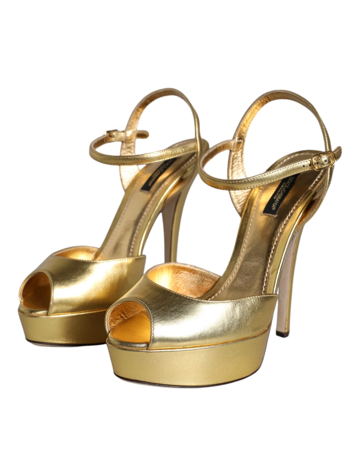 Dolce &amp; Gabbana Gold Bette Leather Heels Sandals Shoes