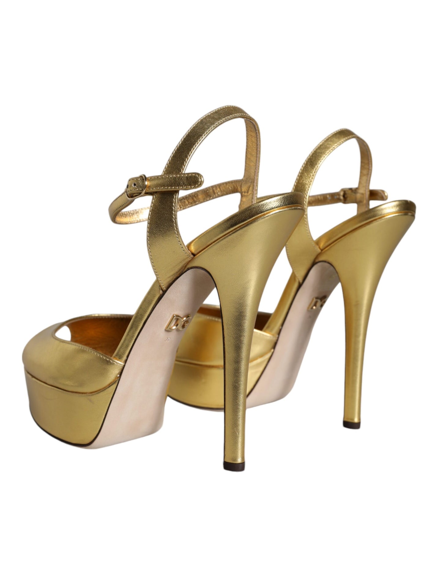 Dolce &amp; Gabbana Gold Bette Leather Heels Sandals Shoes