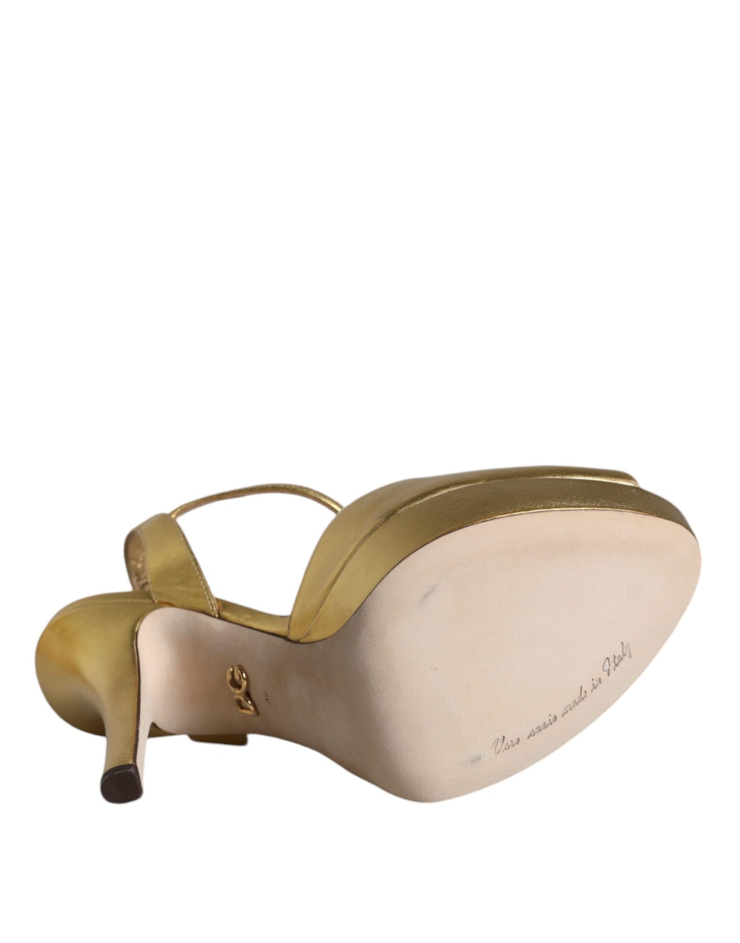 Dolce &amp; Gabbana Gold Bette Leather Heels Sandals Shoes