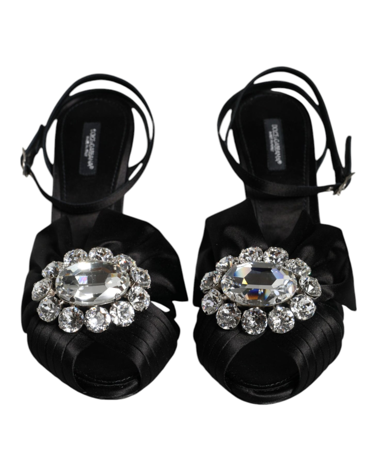 Dolce &amp; Gabbana Black Crystal Ankle Strap Sandals Shoes