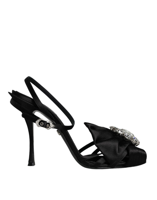 Dolce &amp; Gabbana Black Crystal Ankle Strap Sandals Shoes