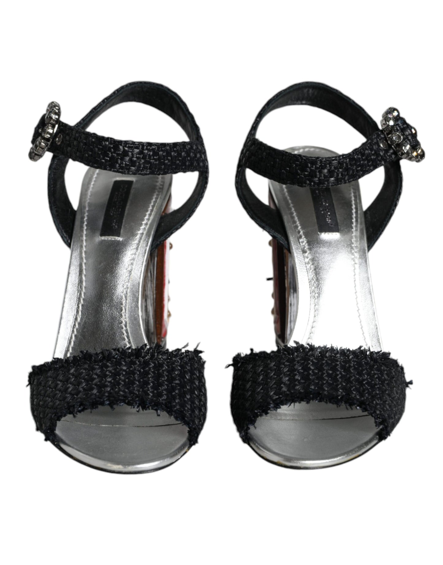 Dolce &amp; Gabbana Black Silver Rafia Light Up Heels Sandals Shoes