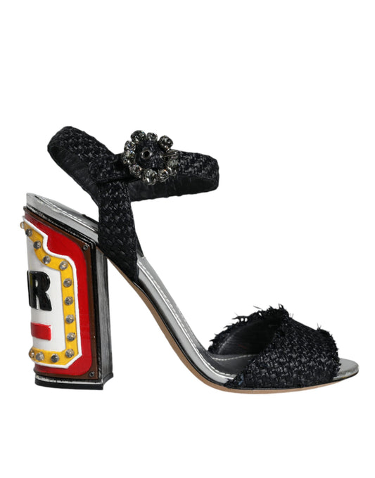 Dolce &amp; Gabbana Black Silver Rafia Light Up Heels Sandals Shoes