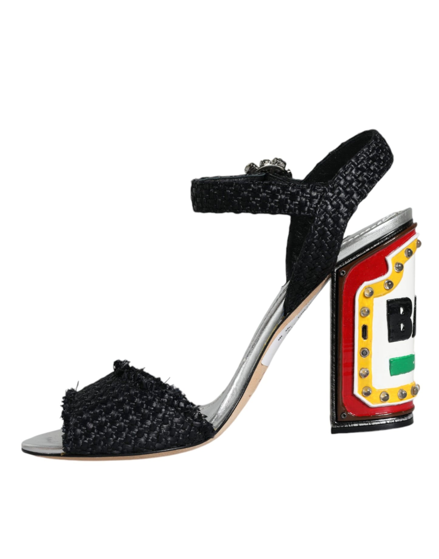 Dolce &amp; Gabbana Black Silver Rafia Light Up Heels Sandals Shoes