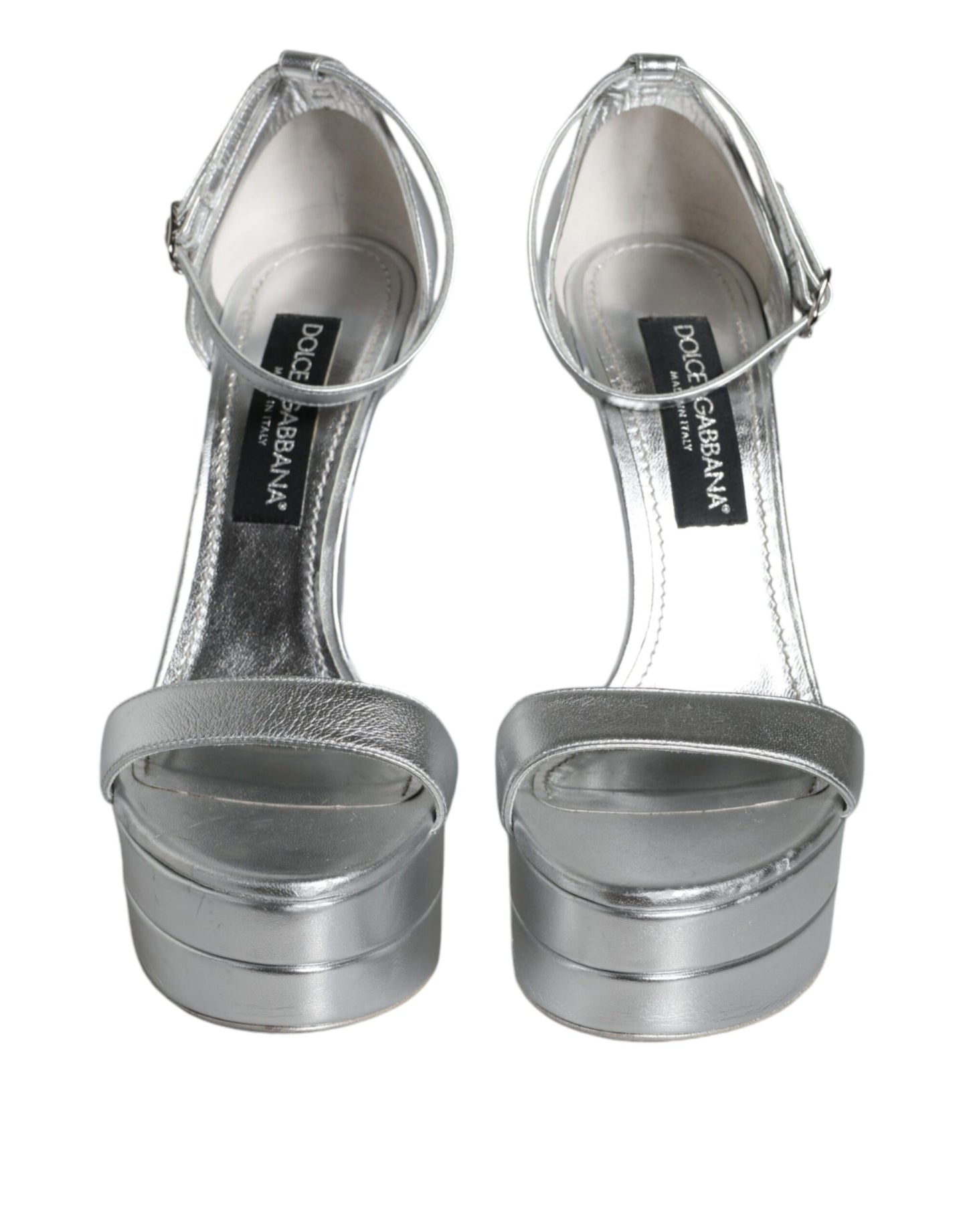 Dolce &amp; Gabbana Silver KEIRA Heels Ankle Strap Sandals Shoes