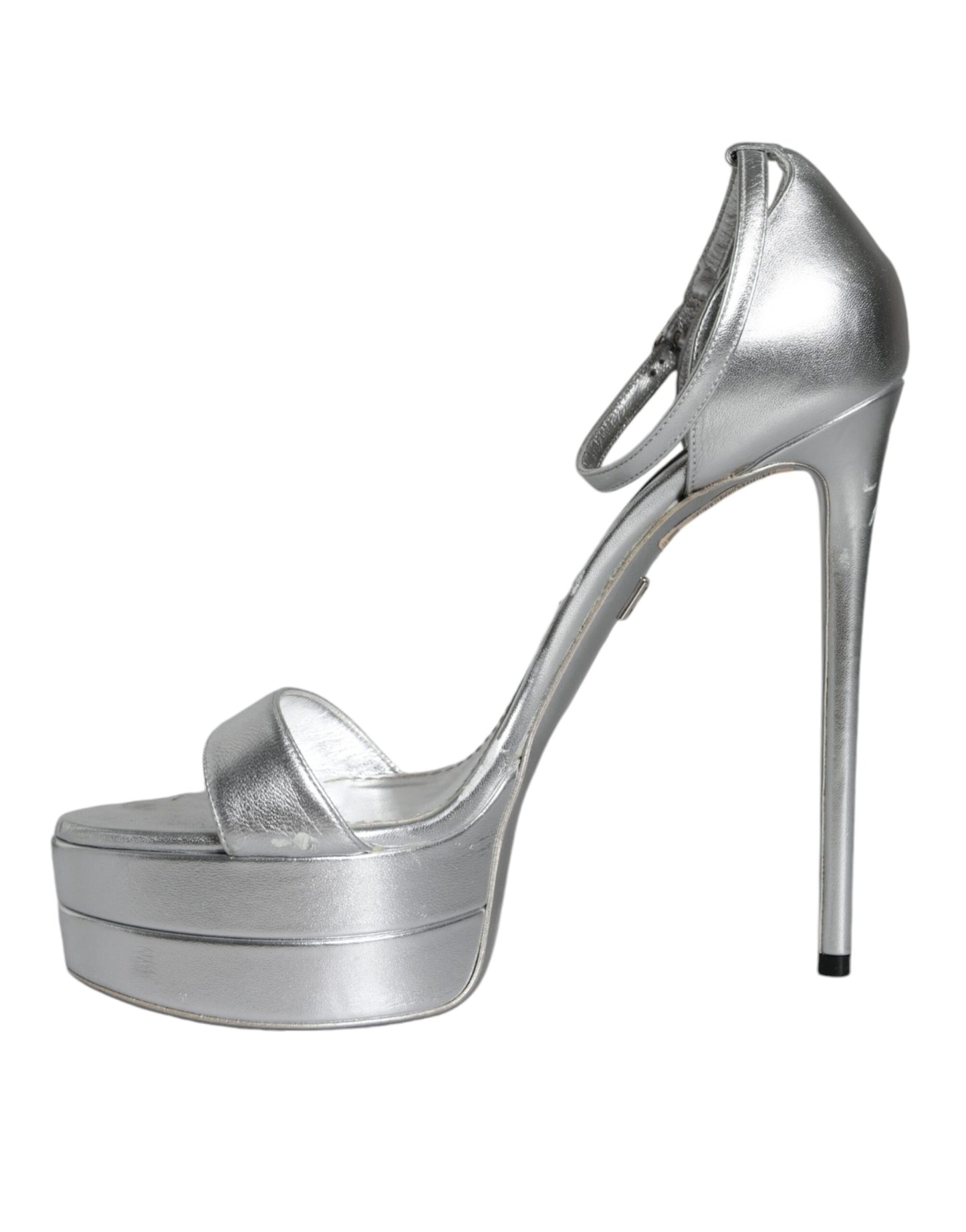 Dolce &amp; Gabbana Silver KEIRA Heels Ankle Strap Sandals Shoes