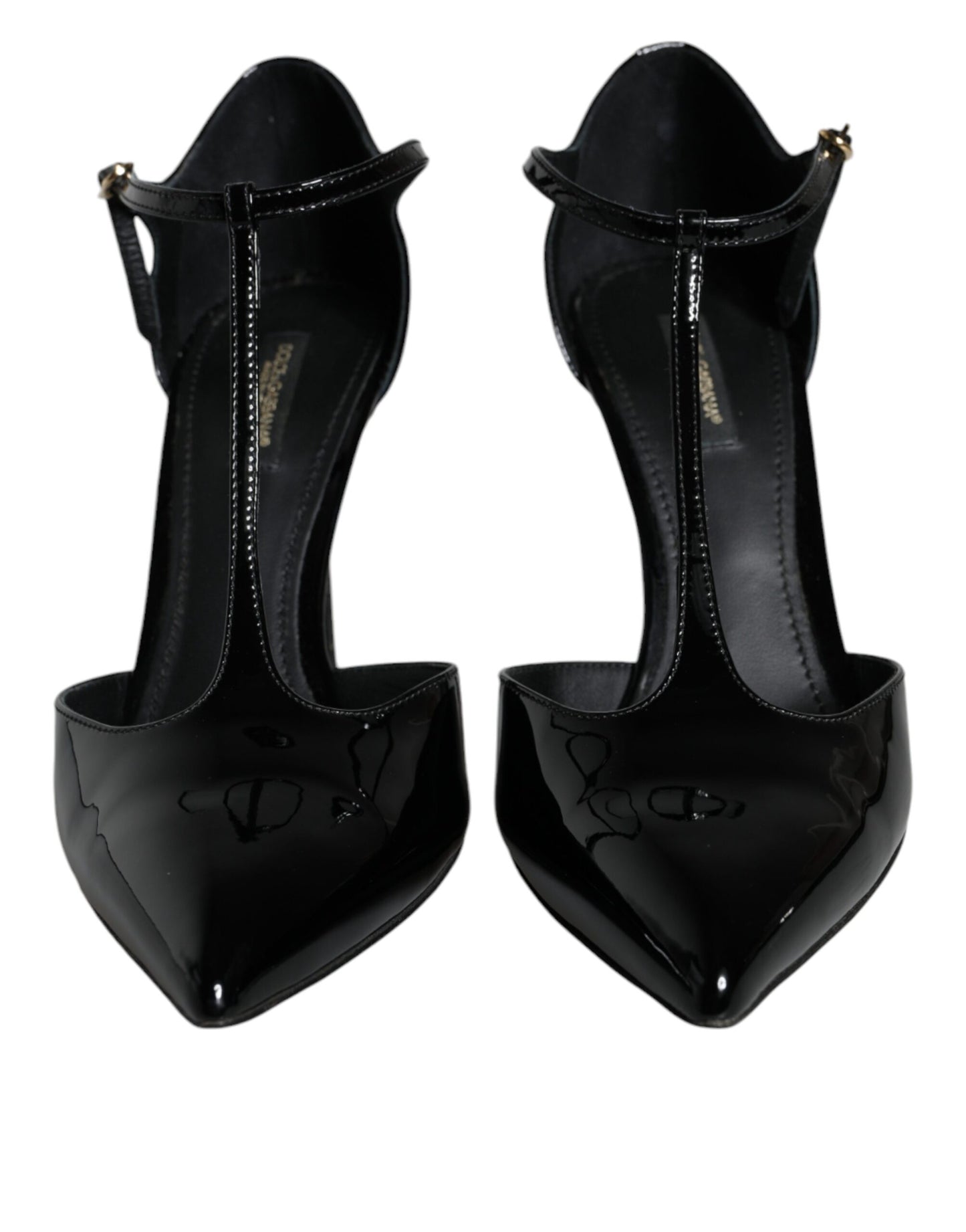 Dolce &amp; Gabbana Black Patent Leather T-strap Heels Pumps Shoes