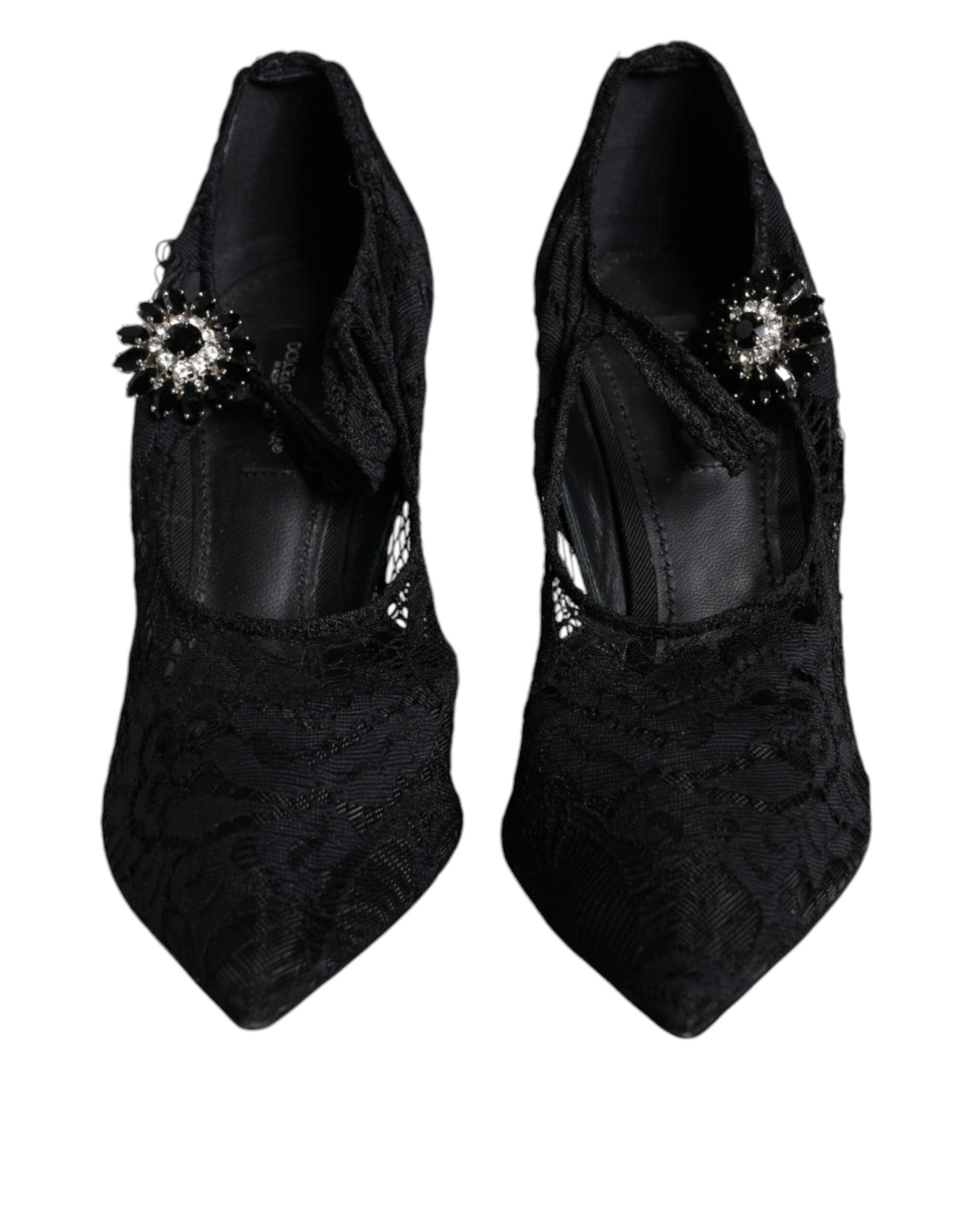 Dolce &amp; Gabbana Black Mary Jane Pumps Lace Crystals Heels Shoes