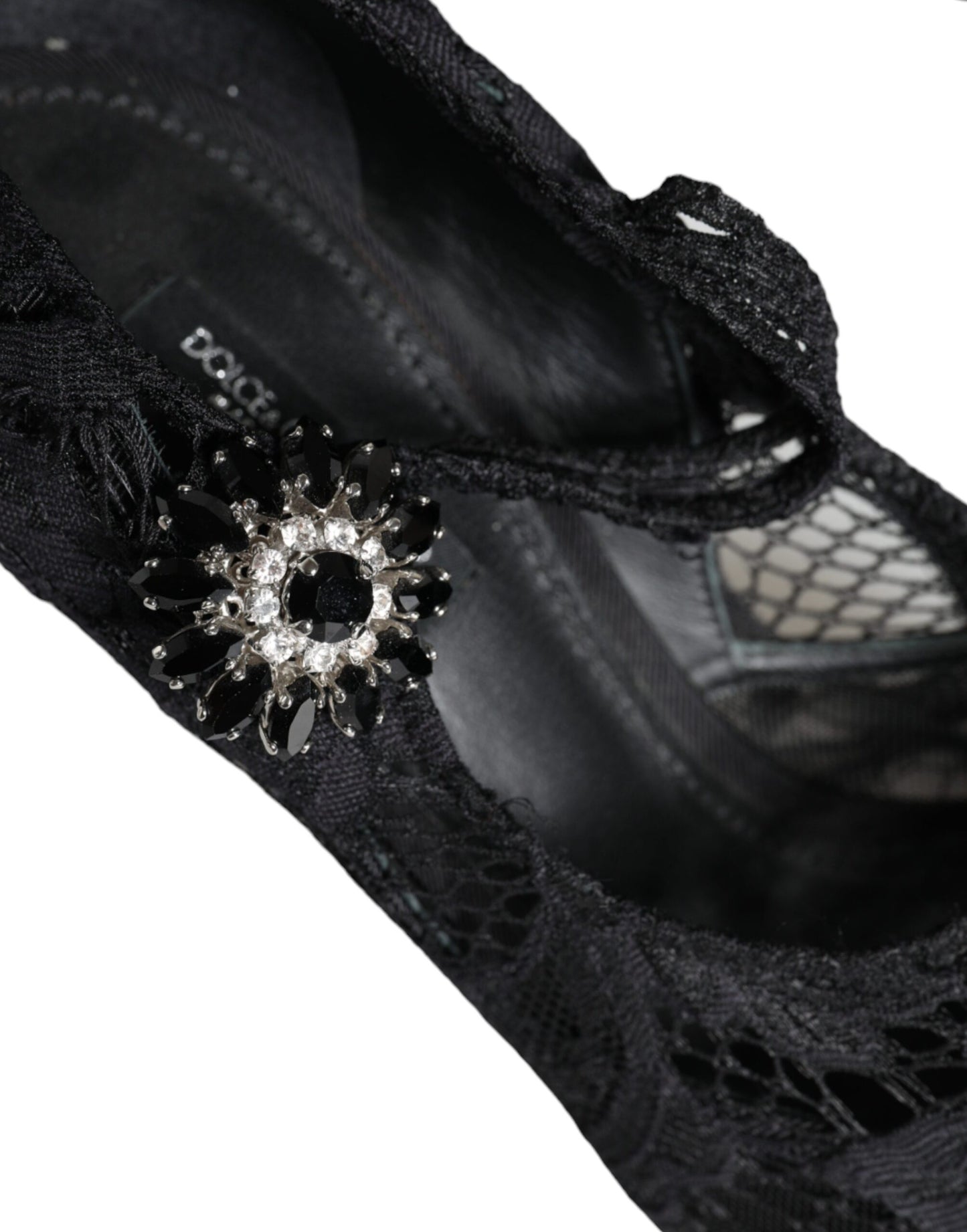 Dolce &amp; Gabbana Black Mary Jane Pumps Lace Crystals Heels Shoes