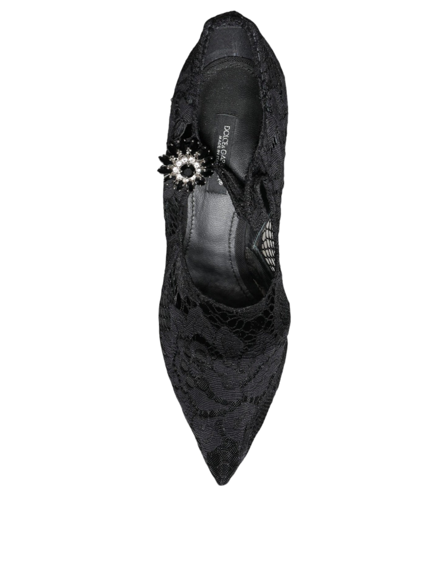 Dolce &amp; Gabbana Black Mary Jane Pumps Lace Crystals Heels Shoes