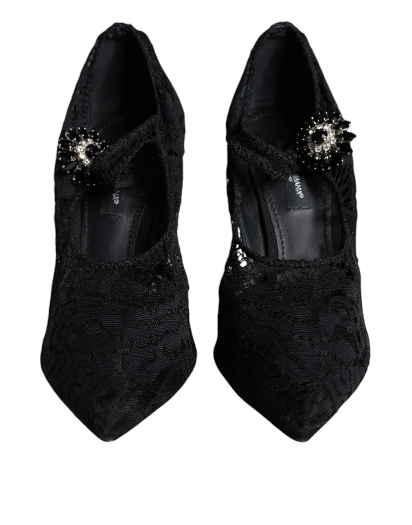 Dolce &amp; Gabbana Black Mary Jane Pumps Lace Crystals Heels Shoes