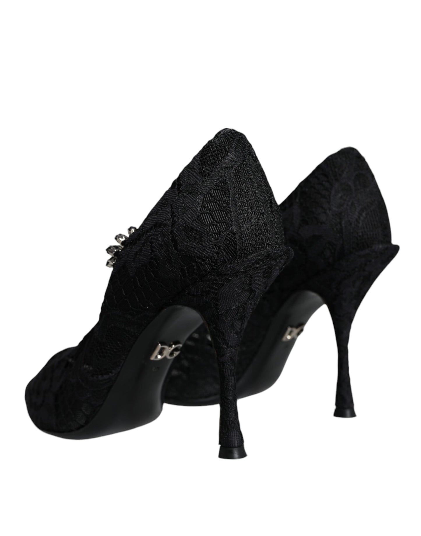 Dolce &amp; Gabbana Black Mary Jane Pumps Lace Crystals Heels Shoes