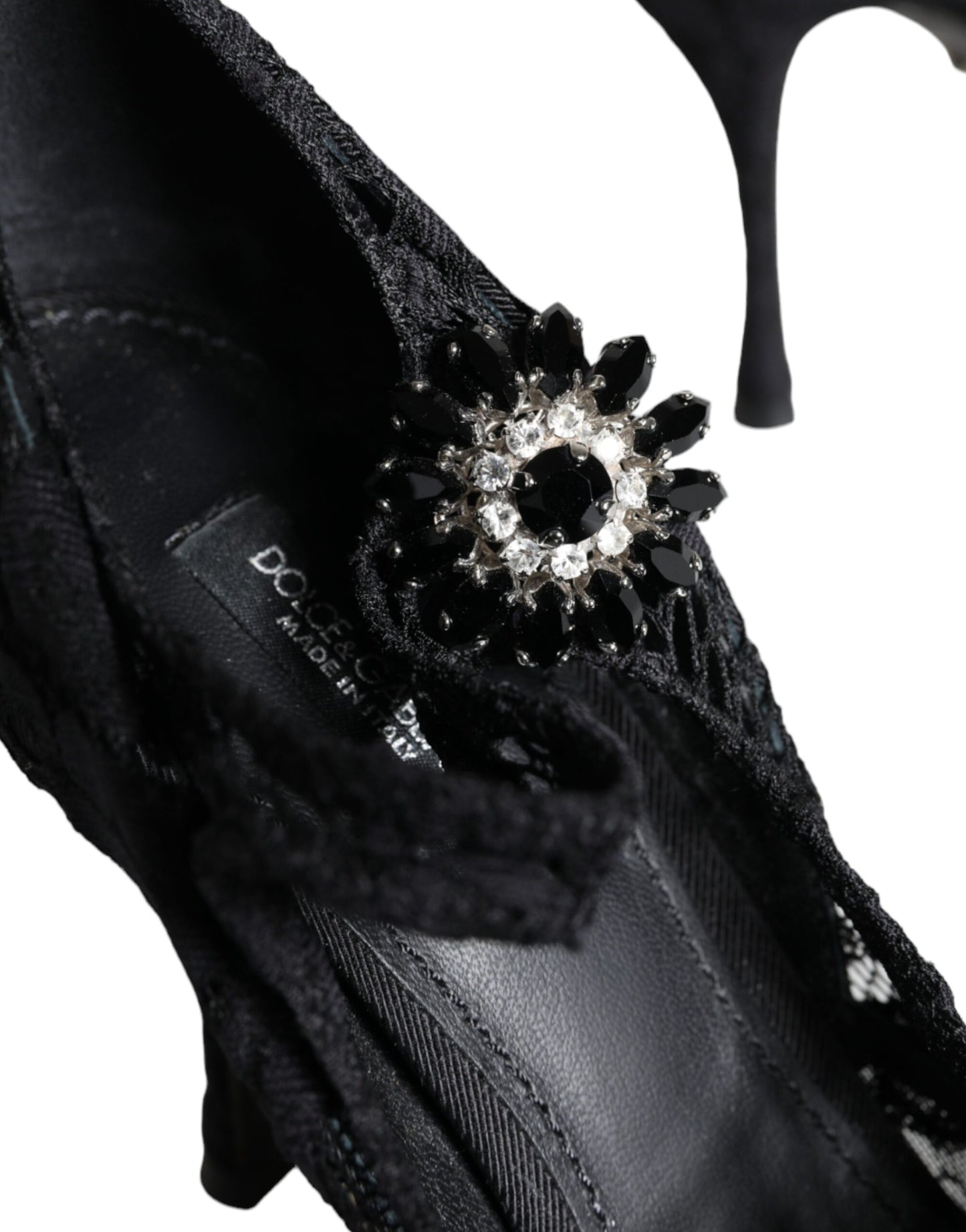 Dolce &amp; Gabbana Black Mary Jane Pumps Lace Crystals Heels Shoes