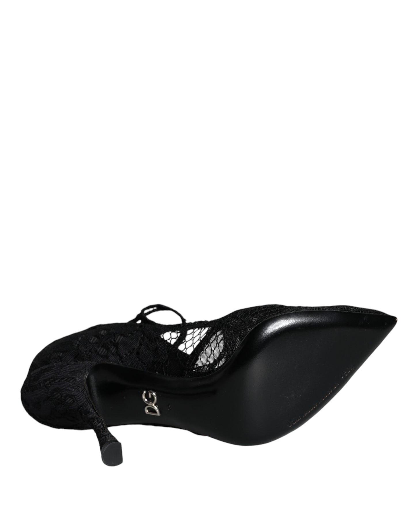 Dolce &amp; Gabbana Black Mary Jane Pumps Lace Crystals Heels Shoes