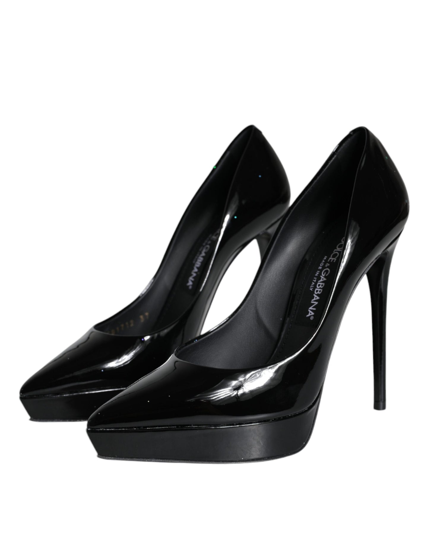 Dolce &amp; Gabbana Black Leather Platform Heels Pumps Shoes