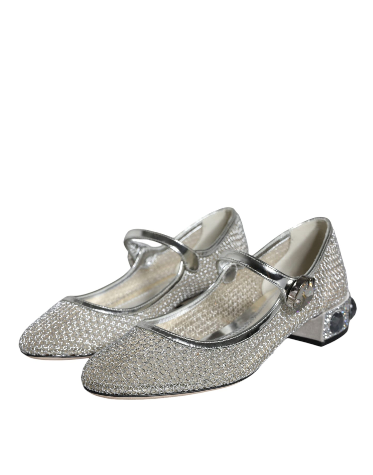 Dolce &amp; Gabbana Silver Mesh Crystal Mary Jane Pumps Shoes