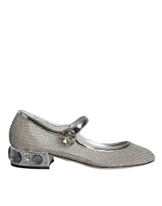 Dolce &amp; Gabbana Silver Mesh Crystal Mary Jane Pumps Shoes