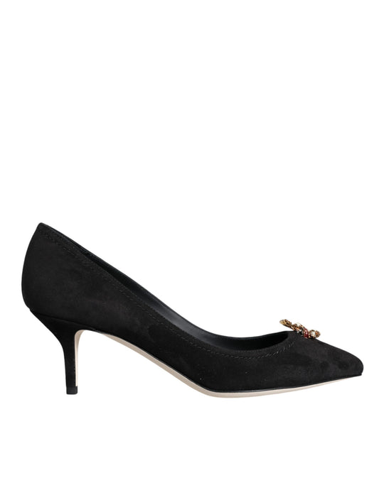 Dolce &amp; Gabbana Black Amore Suede Bellucci Heels Pumps Shoes