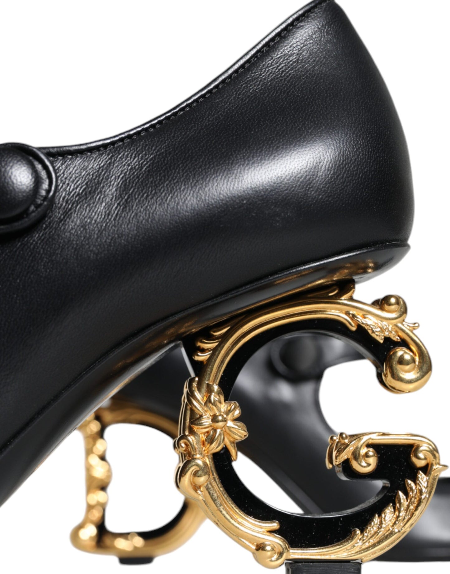 Dolce &amp; Gabbana Black Leather Logo Heels Mary Janes Pumps Shoes