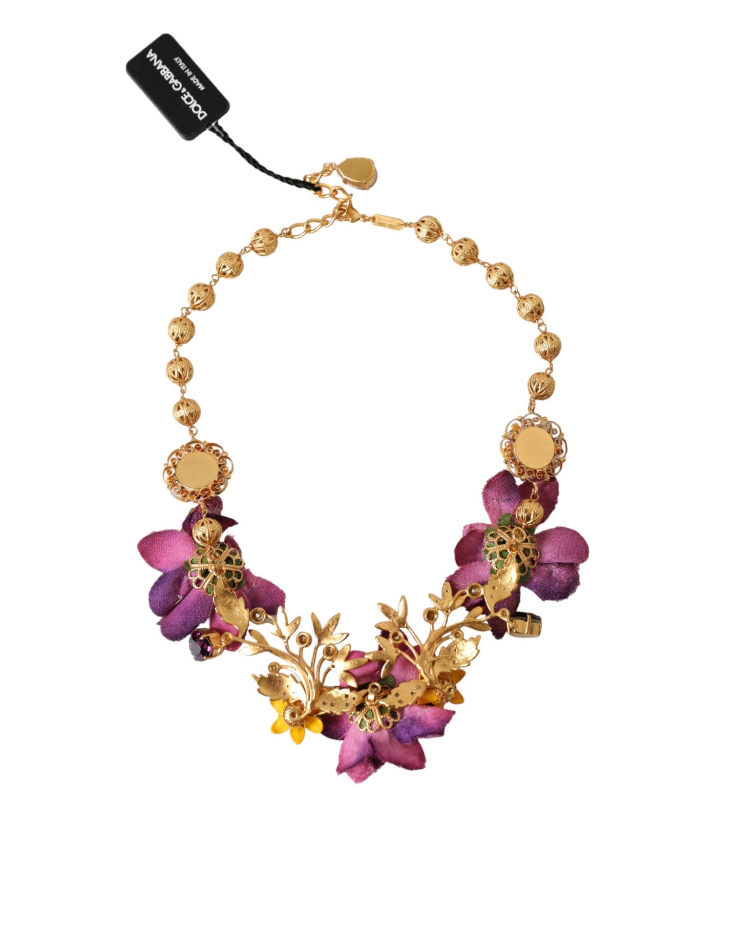 Dolce &amp; Gabbana Gold Brass Mix Fiori Flowers Crystal Chain Necklace