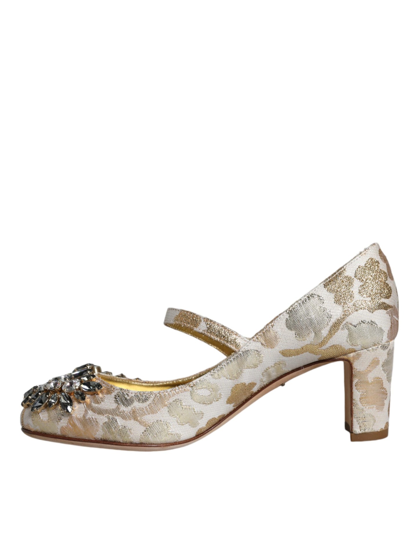 Dolce &amp; Gabbana Gold Jacquard Crystal Mary Janes Pumps Shoes