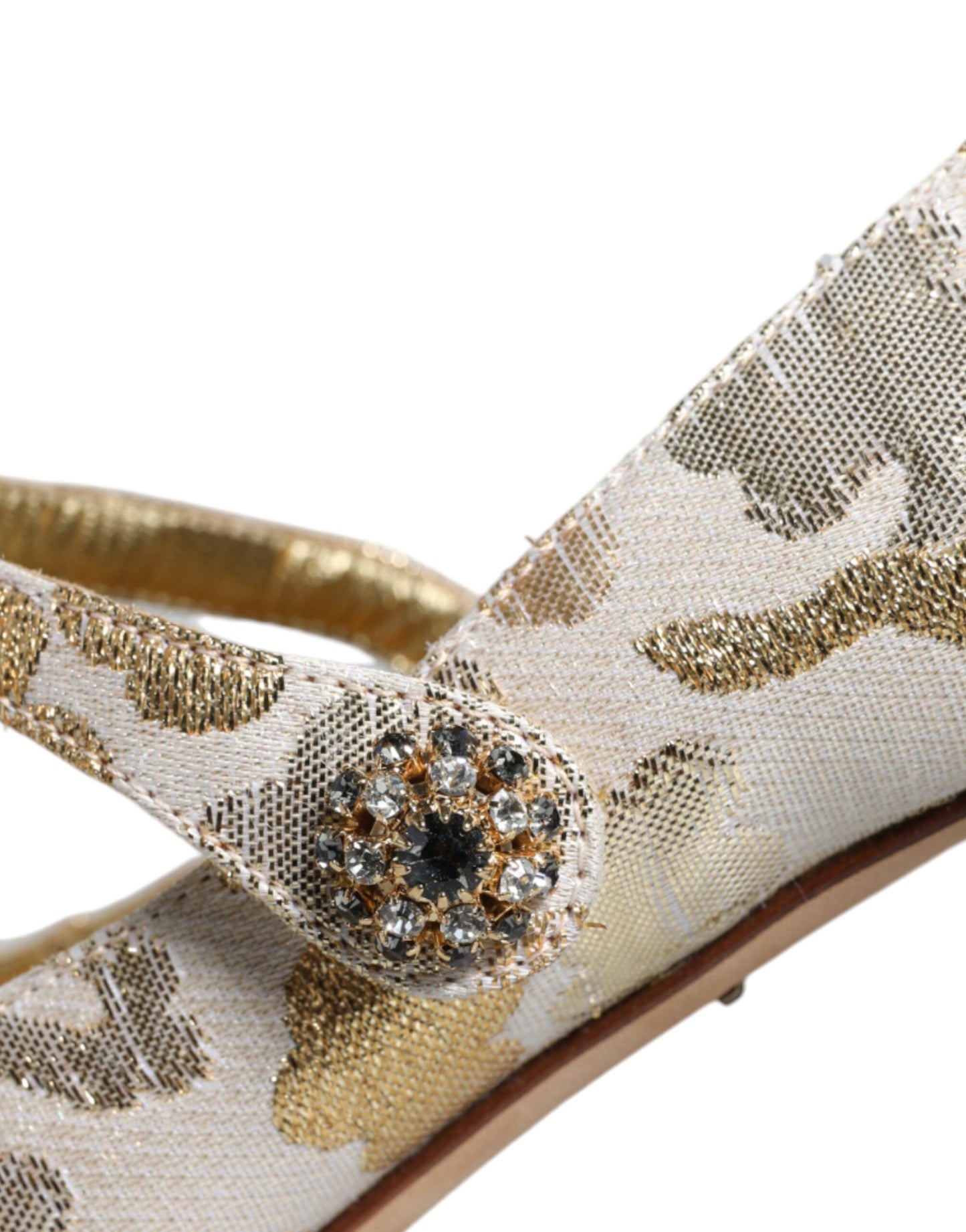 Dolce &amp; Gabbana Gold Jacquard Crystal Mary Janes Pumps Shoes