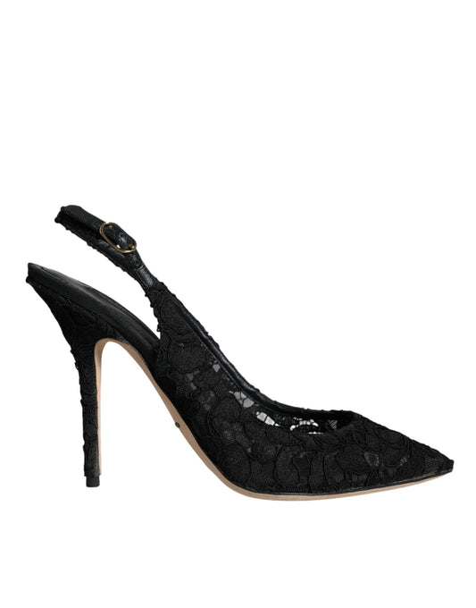 Dolce &amp; Gabbana Black Taormina Lace Bellucci Slingbacks Shoes