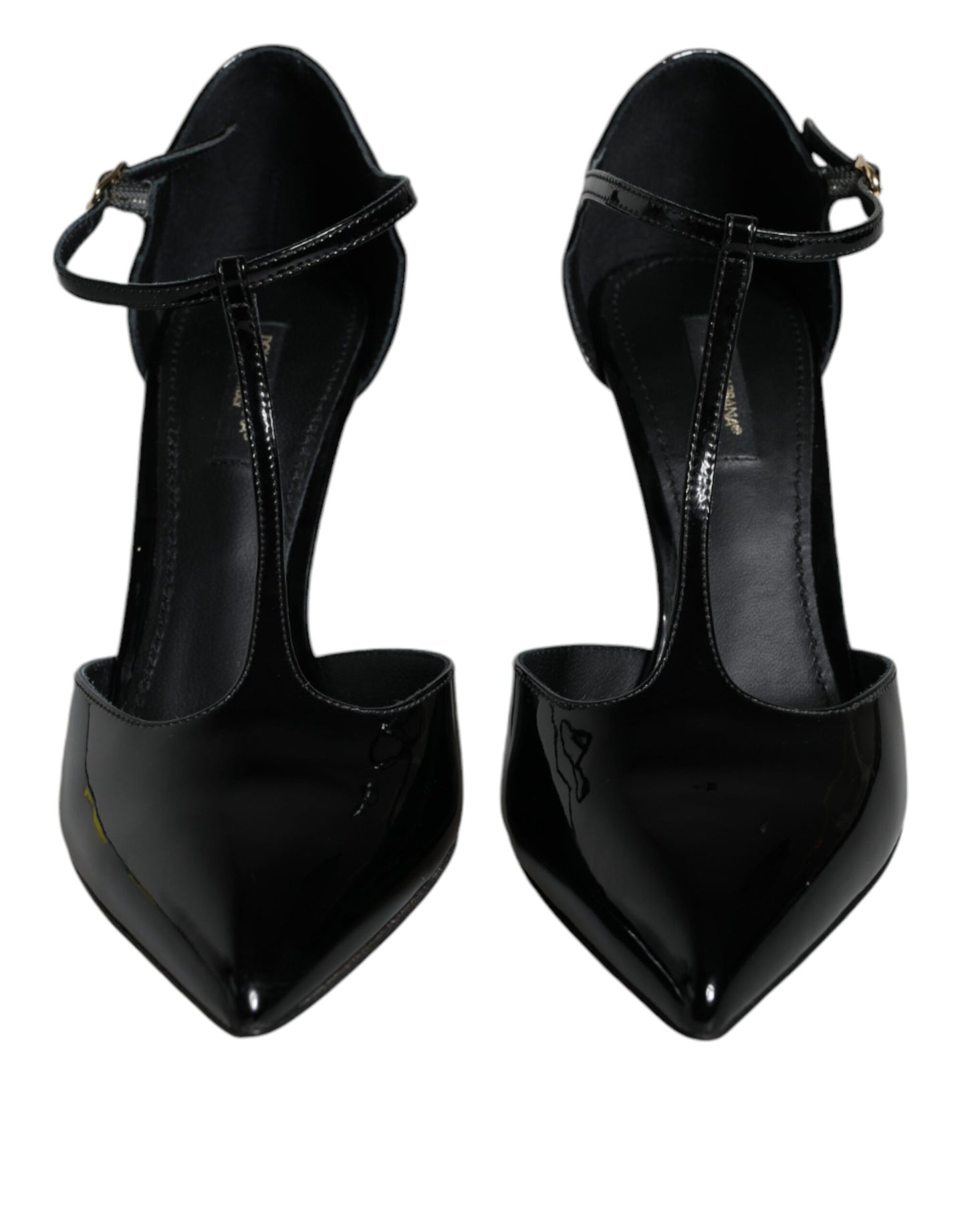 Dolce &amp; Gabbana Black Patent Leather T-strap Heels Pumps Shoes