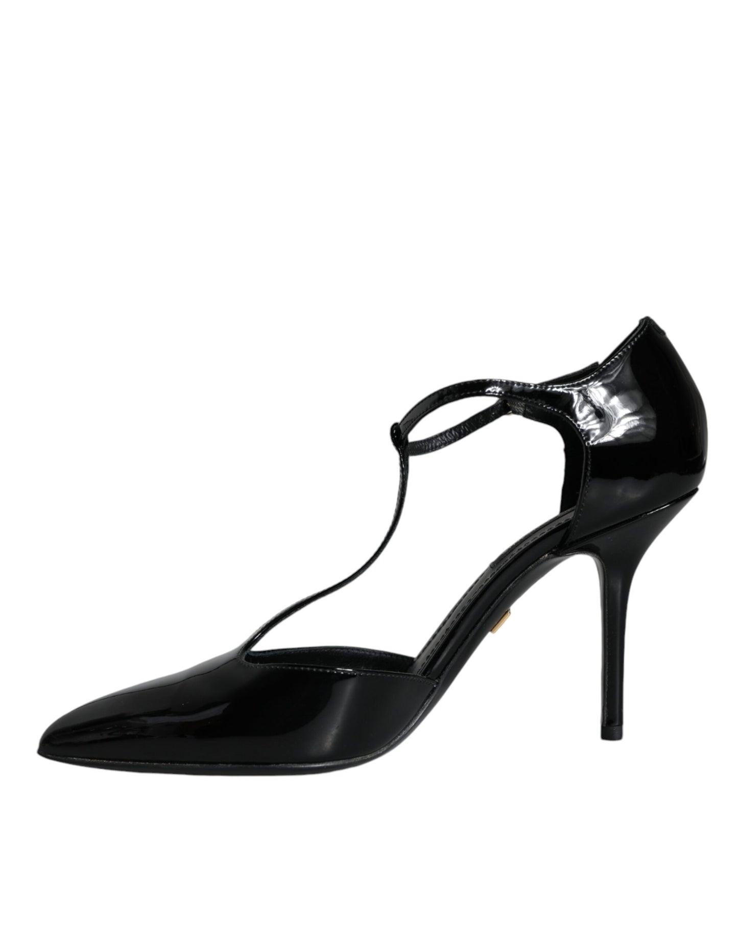 Dolce &amp; Gabbana Black Patent Leather T-strap Heels Pumps Shoes