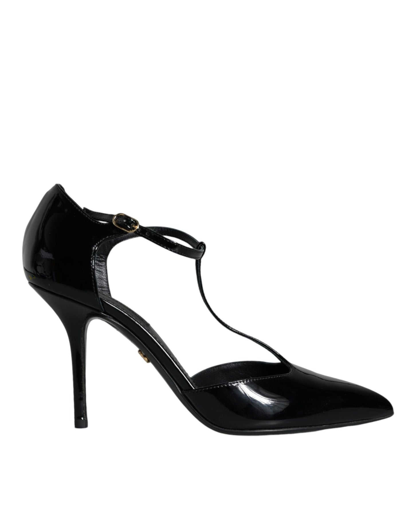 Dolce &amp; Gabbana Black Patent Leather T-strap Heels Pumps Shoes