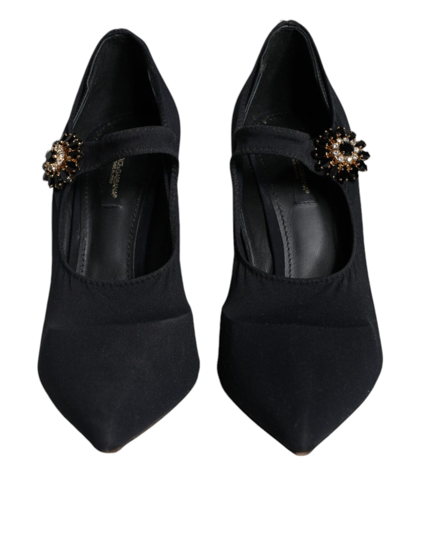 Dolce &amp; Gabbana Black Mary Jane Jersey Crystal Pumps Shoes