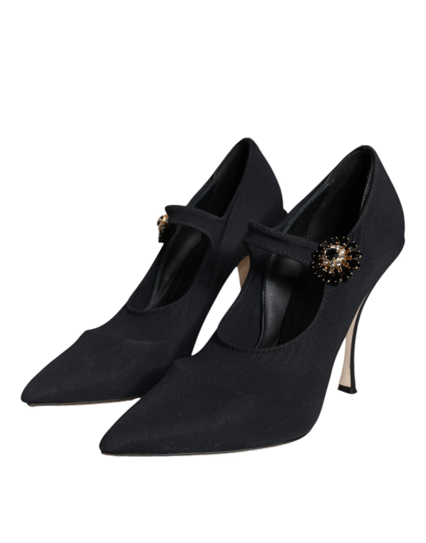 Dolce &amp; Gabbana Black Mary Jane Jersey Crystal Pumps Shoes