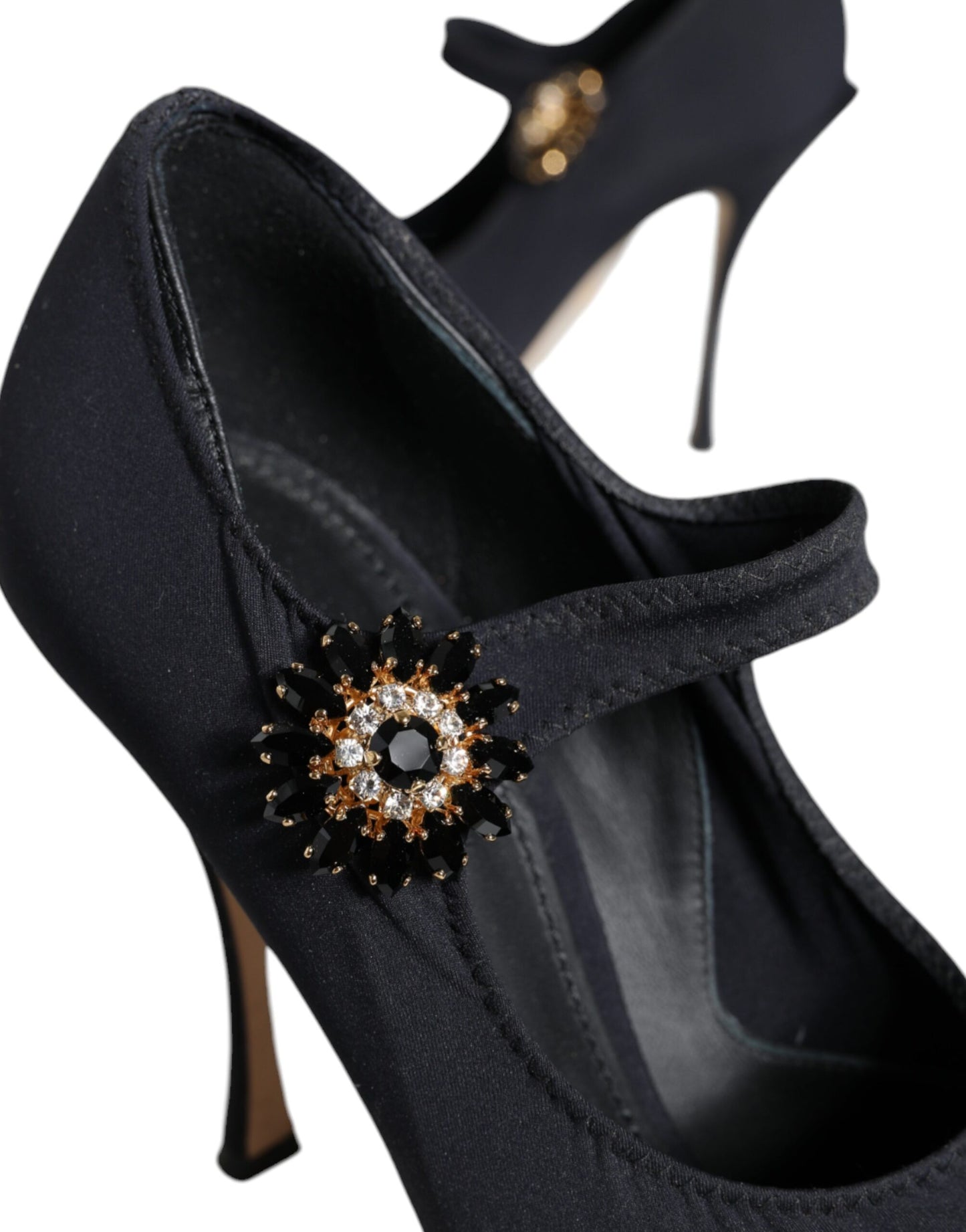 Dolce &amp; Gabbana Black Mary Jane Jersey Crystal Pumps Shoes