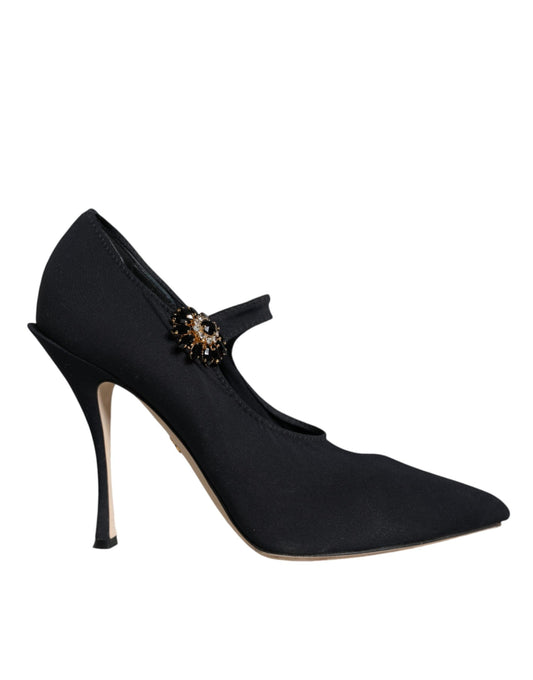 Dolce &amp; Gabbana Black Mary Jane Jersey Crystal Pumps Shoes