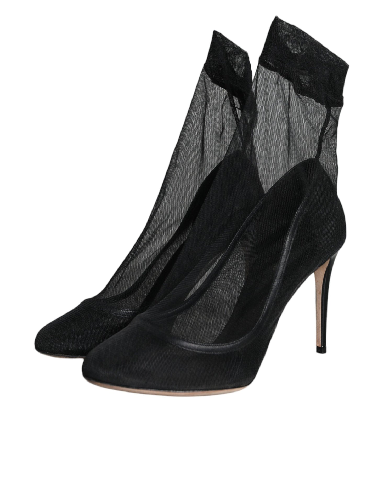 Dolce &amp; Gabbana Black Tulle Stretch Ankle Boots Pumps Shoes