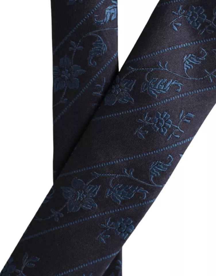 Dolce &amp; Gabbana Dark Blue 100% Silk Floral Adjustable Men's Tie