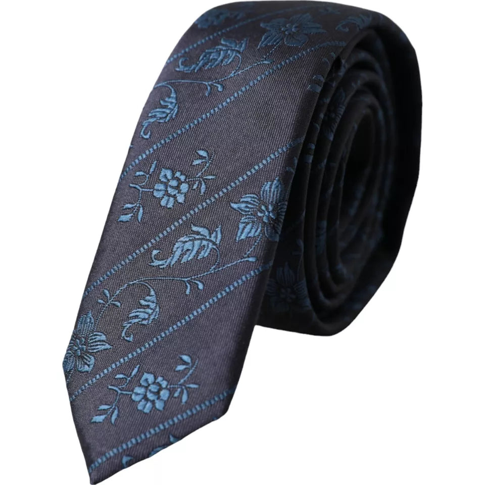 Dolce &amp; Gabbana Dark Blue 100% Silk Floral Adjustable Men's Tie