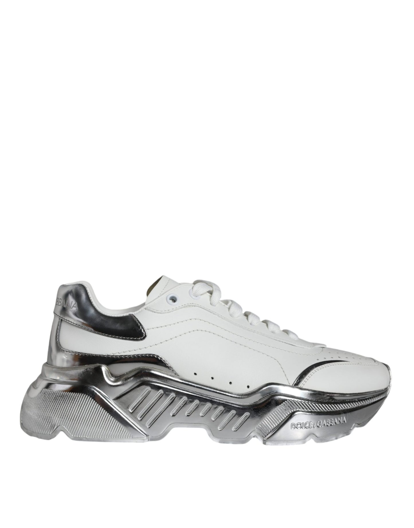 Dolce &amp; Gabbana White Silver Daymaster Leather Sneakers Shoes