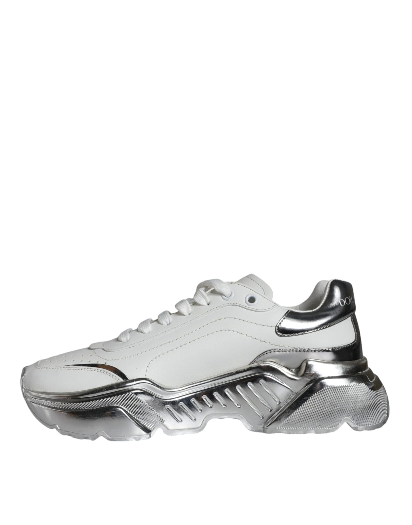 Dolce &amp; Gabbana White Silver Daymaster Leather Sneakers Shoes